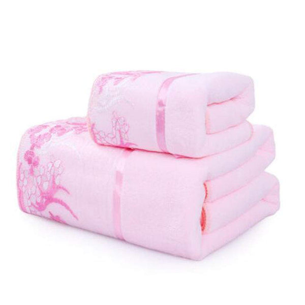 Super Soft Premium Bath Towel Set Cotton Bath Towel Bundle 1 Bath Towel and 1 Hand Towel Lace Pink