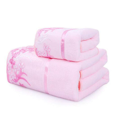 Super Soft Premium Bath Towel Set Cotton Bath Towel Bundle 1 Bath Towel and 1 Hand Towel Lace Pink
