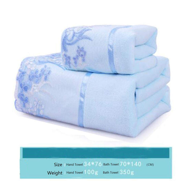 Super Soft Premium Bath Towel Set Cotton Bath Towel Bundle 1 Bath Towel and 1 Hand Towel Lace Blue
