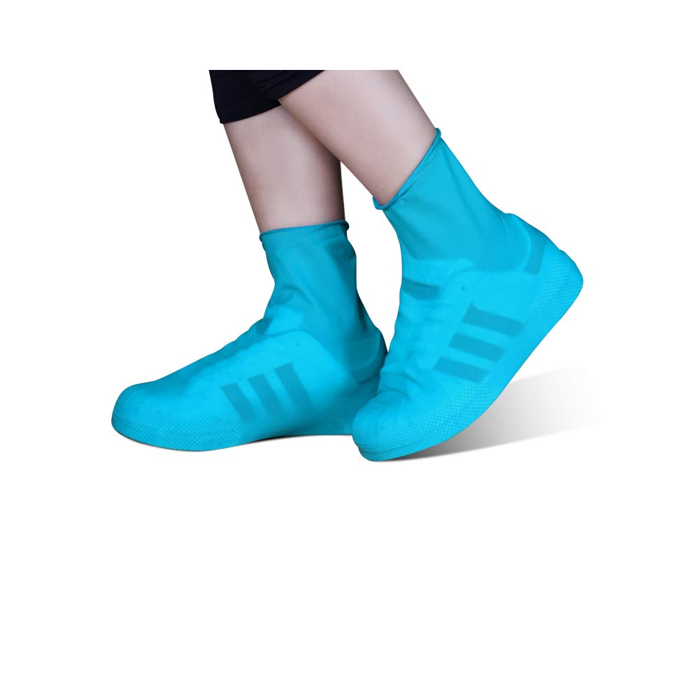 Non-Slip Waterproof Silicone high-Tops Shoe Covers for Rain Foldable Shoe Covers Blue