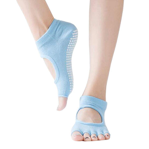 Yoga Pilates Womens Non Slip Toeless Non Skid Sticky Grip Sock Toeless Socks Blue