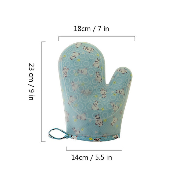 Set of 2 Oven Mitts Heat Resistant Silicone Oven Mitts Cute Panda Print Oven Gloves Silicone Mitts Blue