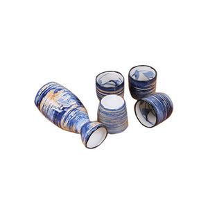 Japanese Style Creative Blue Strips Ceramic Sake Sets 1 Decanter with 4 Cups