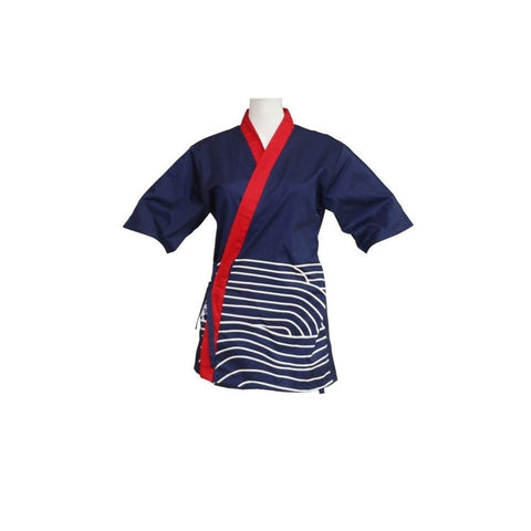 Chefs Clothes Half Sleeve Uniform Sushi Restaurant Chef Jacket Izakaya Waiter Workwear Cyan Blue (Fishes)