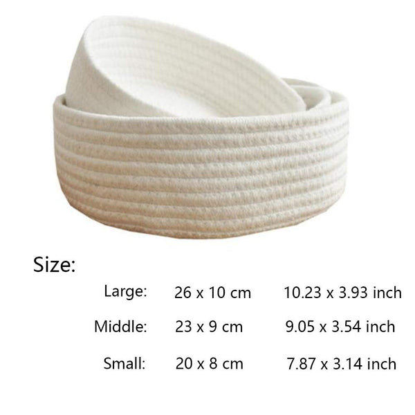 Set of 3 Round Cotton Rope Storage Basket Laundry Basket with Handles Nursery Hamper Organizer White