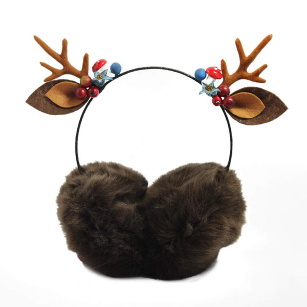 Adjustable Winter Ear Warmer Lovely Faux Fur Ear Protector Creative Elk Headband for Christmas Brown
