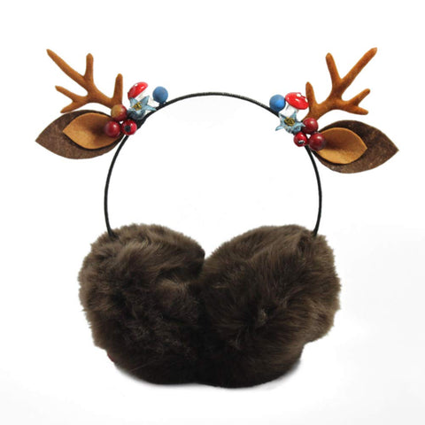 Adjustable Winter Ear Warmer Lovely Faux Fur Ear Protector Creative Elk Headband for Christmas Brown