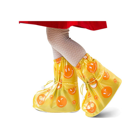 Lovely Smile Face Waterproof High-Tops Shoe Covers Foldable Non-Slip Cycling Shoe Covers for Kids Yellow