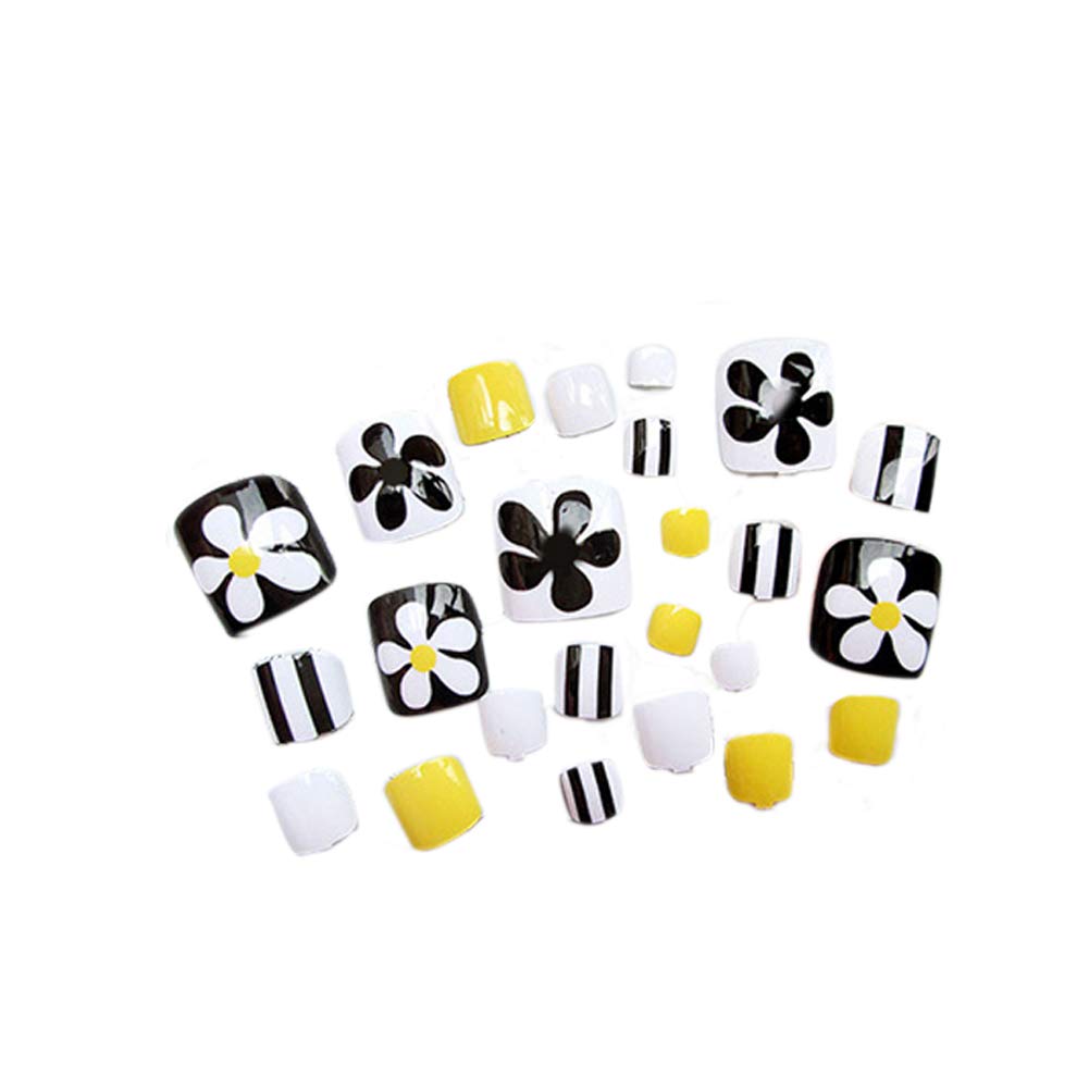 24 Pcs Creative Floral False Nails Short Artificial False Toe Nails Variety Toe Nails