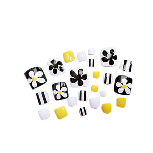 24 Pcs Creative Floral False Nails Short Artificial False Toe Nails Variety Toe Nails