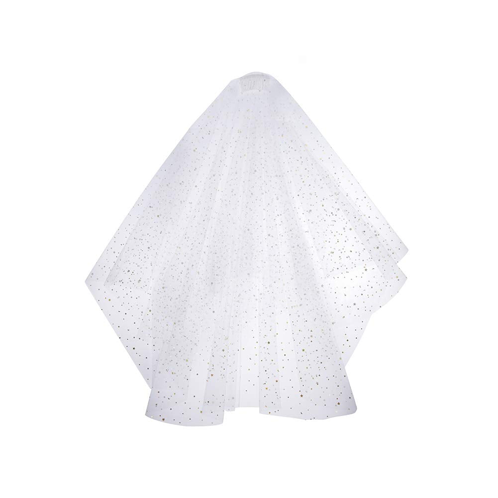 Creative Stars Sequins Wedding Veil With Comb Fashion Bridal Veil Fingertip Length 33"