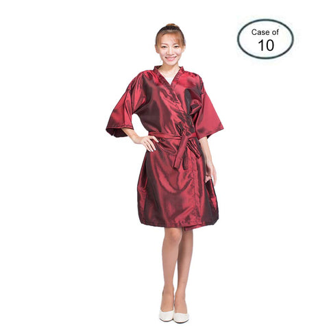 Case of 10 Packs, Kimono Style Salon Client Gown Robes Salon Smock Red