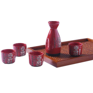 Japanese Style Ceramic Sake Sets 1 Decanter with 4 Cups Red (The Orchid Pavilion)