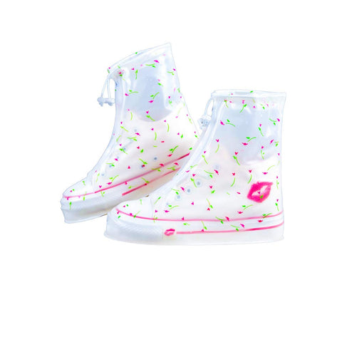 Creative Floral Print Waterproof Shoe Covers Foldable Non-Slip Cycling Shoe Covers