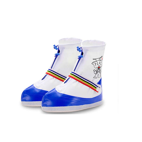 Lovely Elephant Waterproof High-Tops Shoe Covers Foldable Non-Slip Cycling Shoe Covers for Kids Blue