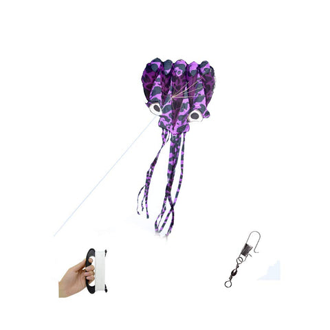 Kid's Cute Cartoon 3D Dots Print Octopus with Long Ribbon Easy Flyer Kite with Wire Plate Purple