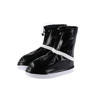 Non-Slip Waterproof High-Tops Shoe Covers for Rain Foldable Thicken Bottom Shoe Covers Black