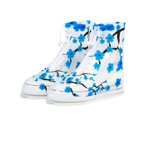 Creative Blue Plum Blossom Print Waterproof Shoe Covers Foldable Non-Slip Cycling Shoe Covers