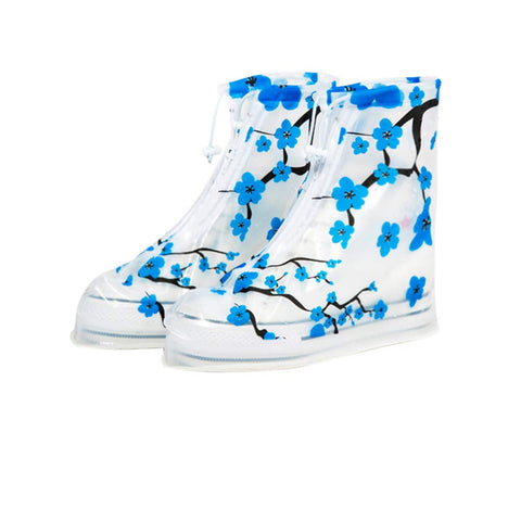 Creative Blue Plum Blossom Print Waterproof Shoe Covers Foldable Non-Slip Cycling Shoe Covers