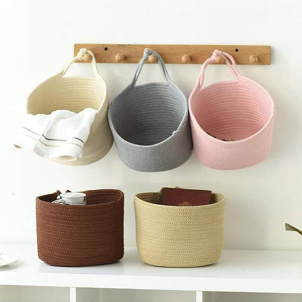 Nordic Style Pink Cotton Rope Storage Basket Laundry Basket with Handles Nursery Hamper Organizer