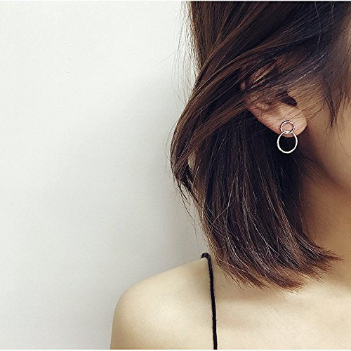 1 Pair Two Ring-Connected Simple Trend Earrings, Cute Wild Fashion Small Earrings