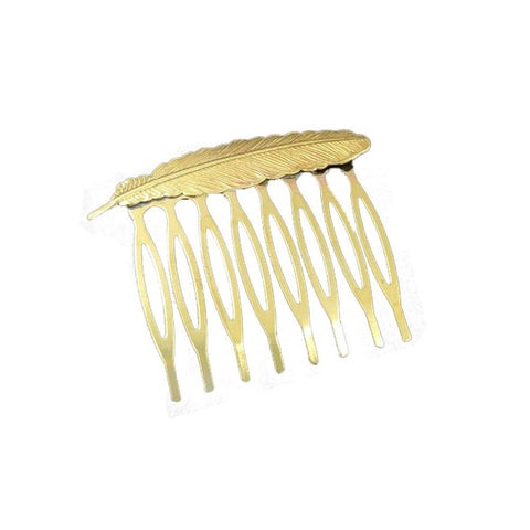 Handmade Retro Bronze Hair Comb Vintage European Style Feather Mini Decorative Comb Gold