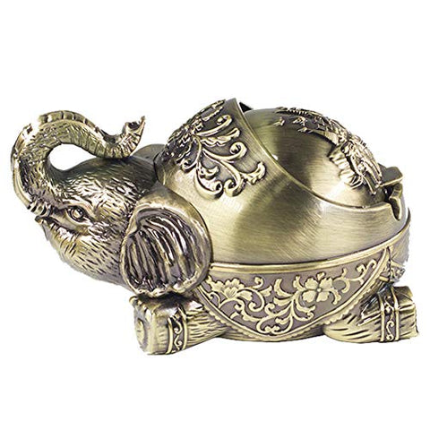 Samdray Vintage Decorative Windproof Ashtray with Lid Elephant Cigarettes Ashtray for Indoor Outdoor Metal Smoking Ashtray Fancy Gift for Men Women
