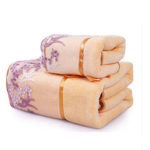 Super Soft Premium Bath Towel Set Cotton Bath Towel Bundle 1 Bath Towel and 1 Hand Towel Lace Tan