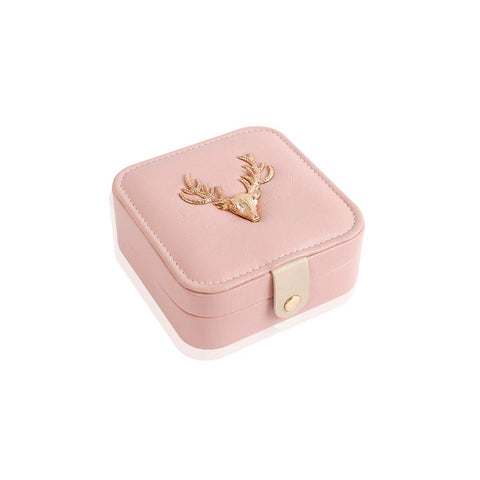 Creative Leather Jewelry Box Small Travel Jewelry Organizer Lovely Deer Head Jewelry Box Pink