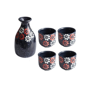 Japanese Classic Hand-Painted Chrysanthemum Ceramic Sake Sets 1 Decanter with 4 Cups