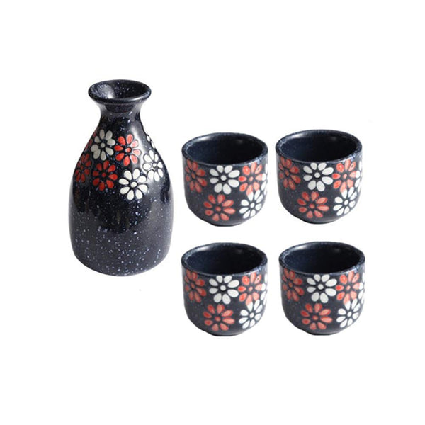 Japanese Classic Hand-Painted Chrysanthemum Ceramic Sake Sets 1 Decanter with 4 Cups