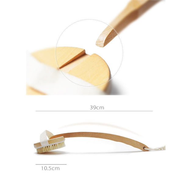 Natural Boar Bristle Body Brush with Long Arc Handle Shower Brush for Exfoliating Skin and Cellulite
