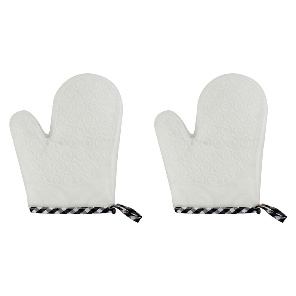 Set of 2 Oven Mitts Heat Resistant Silicone Oven Mitts Cute Oven Gloves Waterproof Silicone Kitchen Mitts White