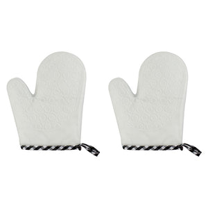 Set of 2 Oven Mitts Heat Resistant Silicone Oven Mitts Cute Oven Gloves Waterproof Silicone Kitchen Mitts White