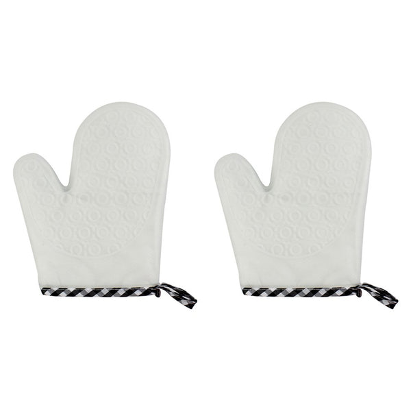 Set of 2 Oven Mitts Heat Resistant Silicone Oven Mitts Cute Oven Gloves Waterproof Silicone Kitchen Mitts White
