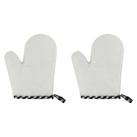 Set of 2 Oven Mitts Heat Resistant Silicone Oven Mitts Cute Oven Gloves Waterproof Silicone Kitchen Mitts White