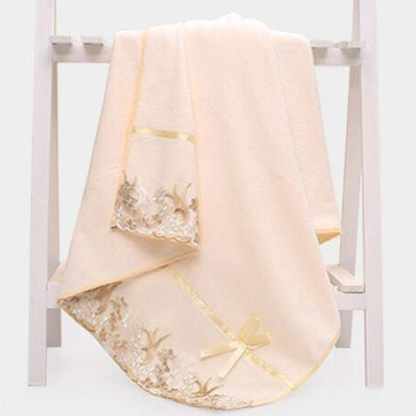 Super Soft Premium Bath Towel Set Cotton Bath Towel Bundle 1 Bath Towel and 1 Hand Towel Lace White