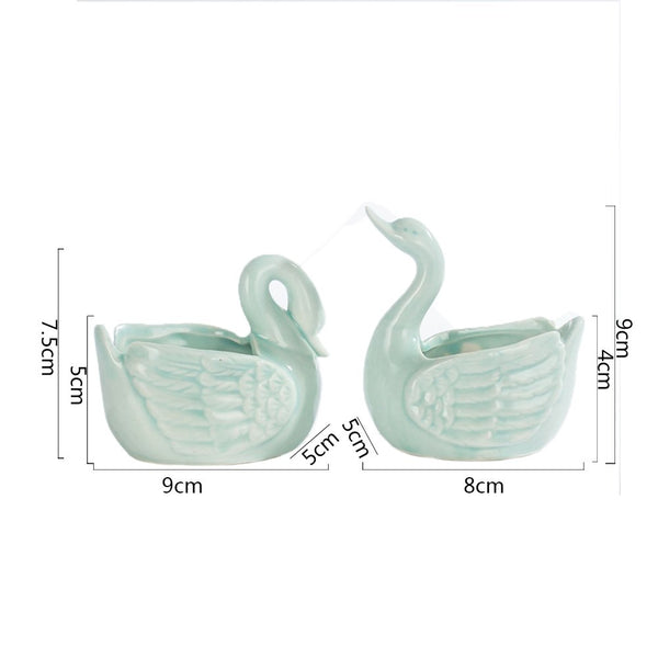 2 Pcs Cute Swan Flower Pots with Hole Succulent Planter Pots Mini Cartoon Home Ornament