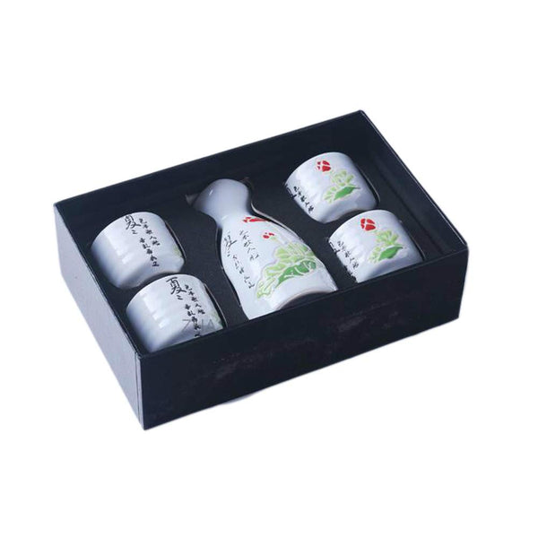 Japanese Style Ceramic Sake Sets 1 Decanter with 4 Cups (Summer)