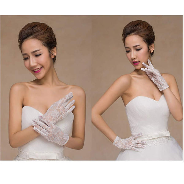 Elegant Wedding Gloves White Lace Short Gloves Mitten for Bridal