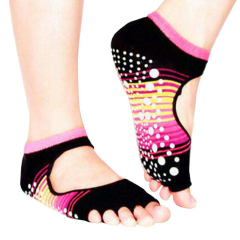 Yoga Pilates Womens Non Slip Toeless Non Skid Sticky Grip Sock Toeless Socks Colored Stripe