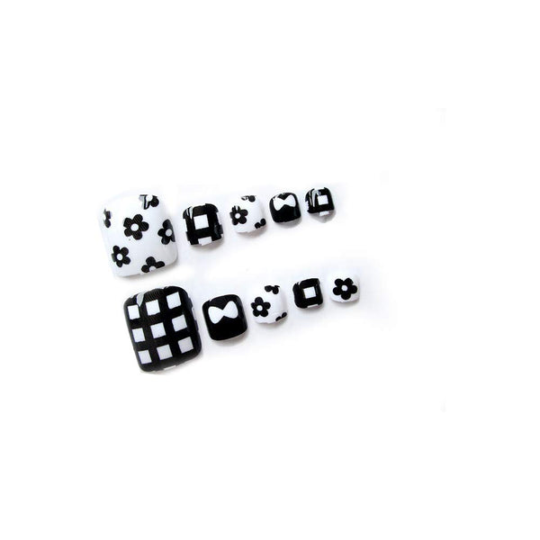 24 Pcs Creative Floral False Nails Lattice Short Artificial False Toe Nails Variety Toe Nails