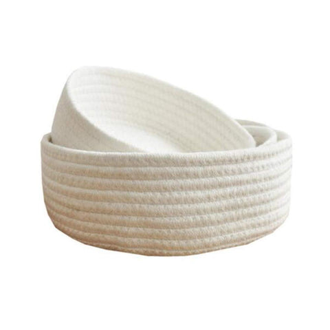Set of 3 Round Cotton Rope Storage Basket Laundry Basket with Handles Nursery Hamper Organizer White