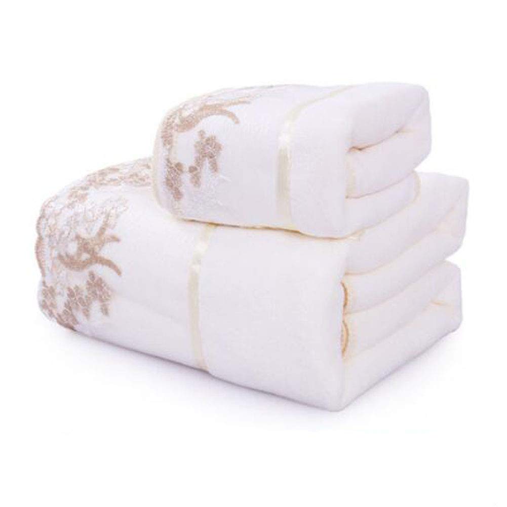 Super Soft Premium Bath Towel Set Cotton Bath Towel Bundle 1 Bath Towel and 1 Hand Towel Lace White