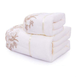 Super Soft Premium Bath Towel Set Cotton Bath Towel Bundle 1 Bath Towel and 1 Hand Towel Lace White