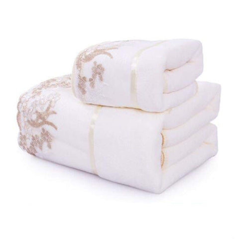 Super Soft Premium Bath Towel Set Cotton Bath Towel Bundle 1 Bath Towel and 1 Hand Towel Lace White