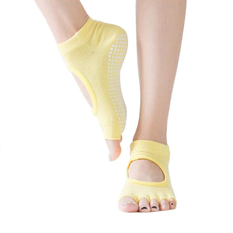 Yoga Pilates Womens Non Slip Toeless Non Skid Sticky Grip Sock Toeless Socks Yellow