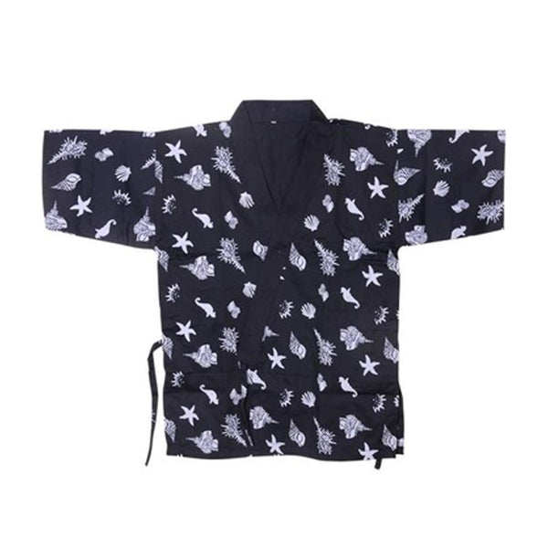 Japanese Style Seafood Print Chefs Clothes Half Sleeve Uniform Sushi Restaurant Chef Waiter Clothes Black