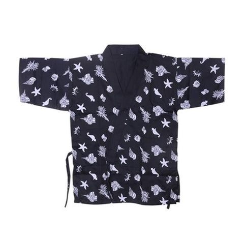 Japanese Style Seafood Print Chefs Clothes Half Sleeve Uniform Sushi Restaurant Chef Waiter Clothes Black
