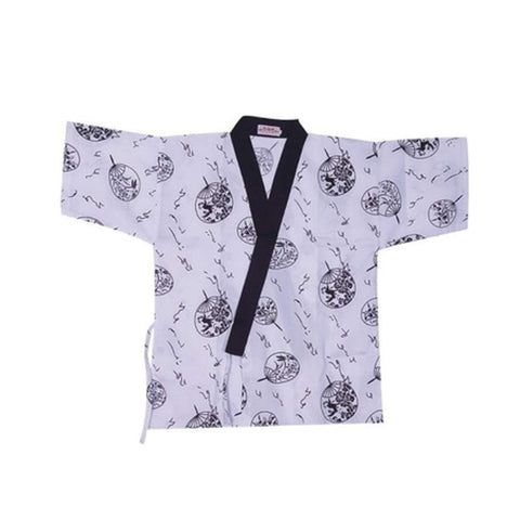 Japanese Style Leaves Print Chef's Clothes Half Sleeve Uniform Sushi Restaurant Chef Waiter Clothes White